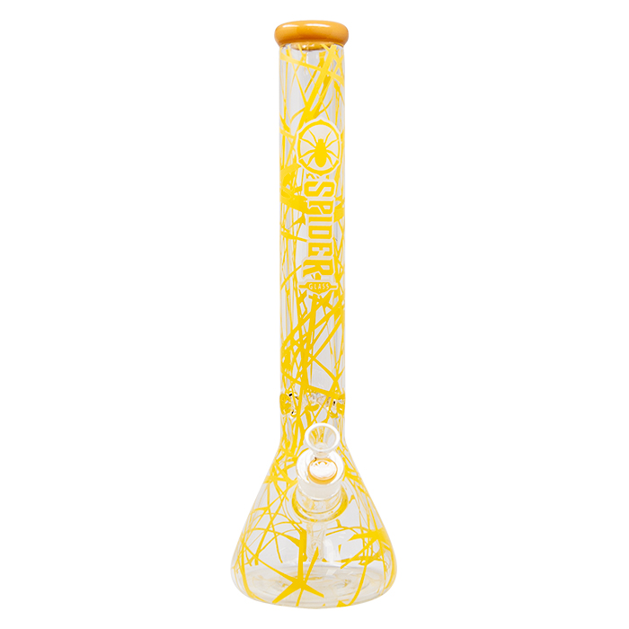 Spider Glass Web Design Yellow Bong 18 Inches