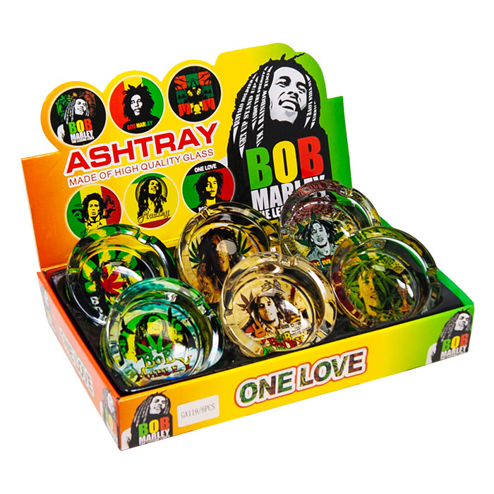 Bob Marley One Love Glass Ashtray Display Of 6 Pcs
