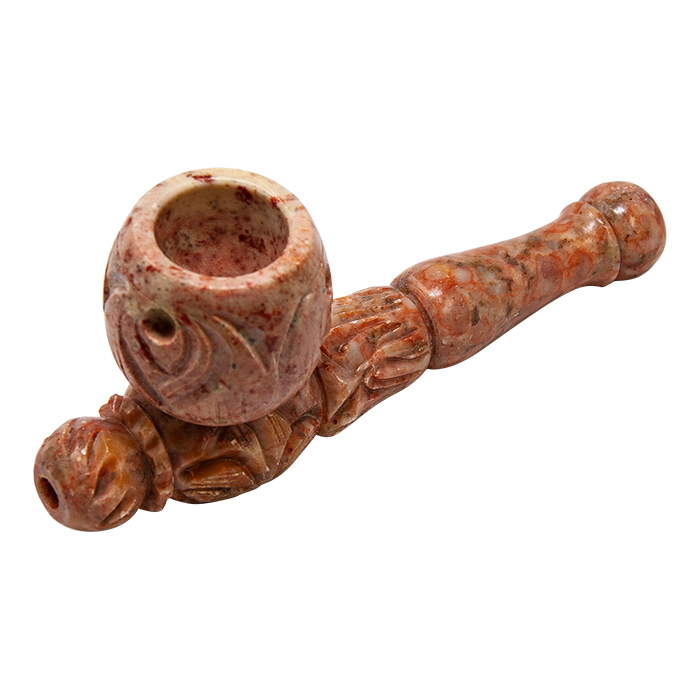 Carved Stone Pipe With Round Bowl 4 Inches