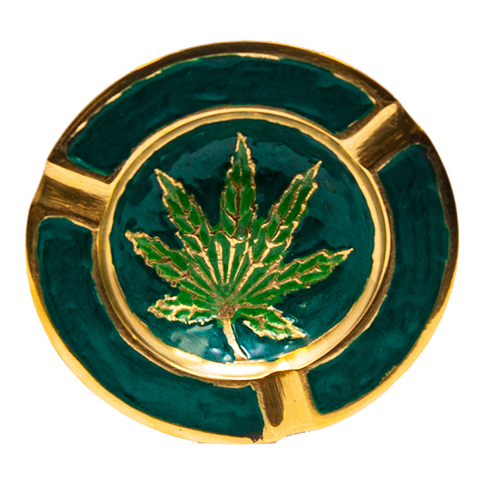 Round Marijuana Leaf Brass Ashtray