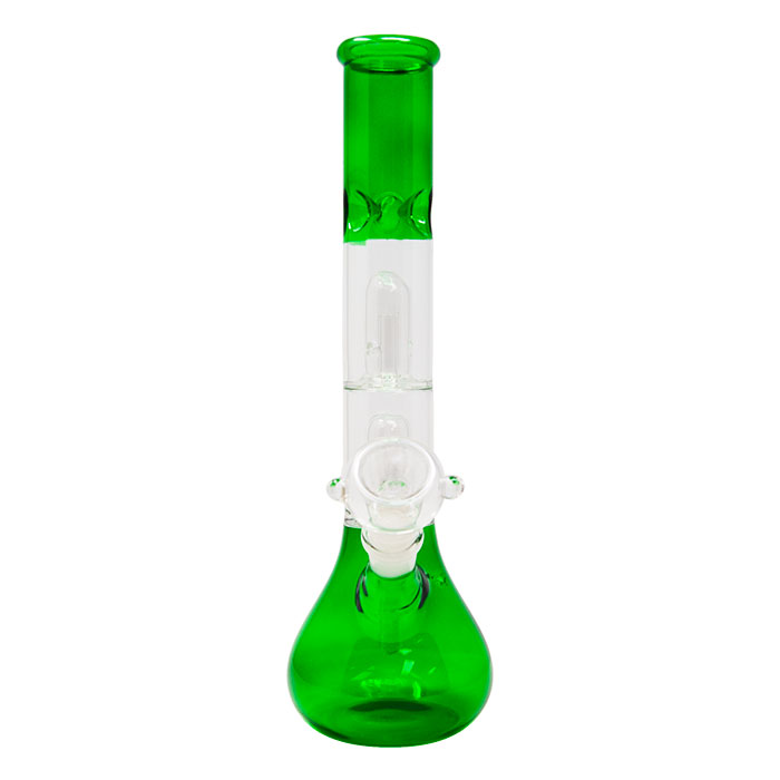 Green Bell Double Percolator Glass Bong With Ice Catcher 12 Inches