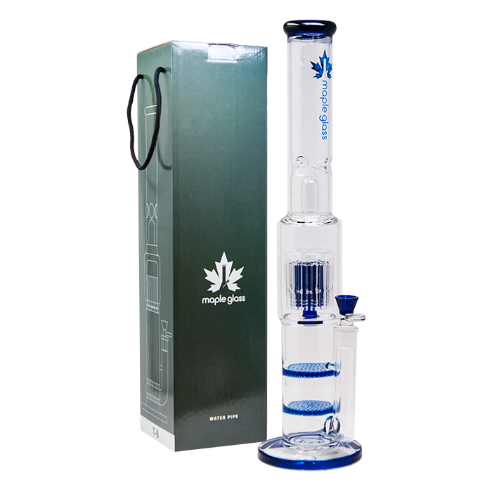Blue Maple Glass Double Honey Comb Perc With Tree Perc And Splash Guard 20 Inches