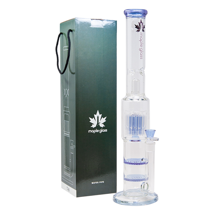 Purple Maple Glass Double Honey Comb Perc With Tree Perc And Splash Guard 20 Inches