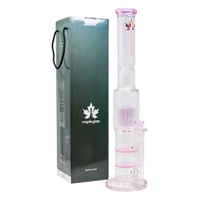 Pink Maple Glass Double Honey Comb Perc With Tree Perc And Splash Guard 20 Inches