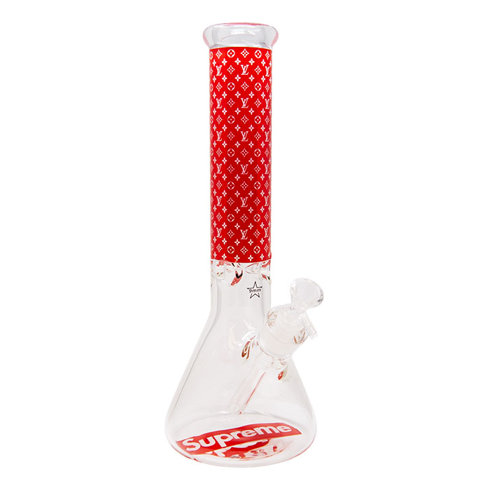 LV 9mm Thick White Color Glass Beaker Bong 14 Inches