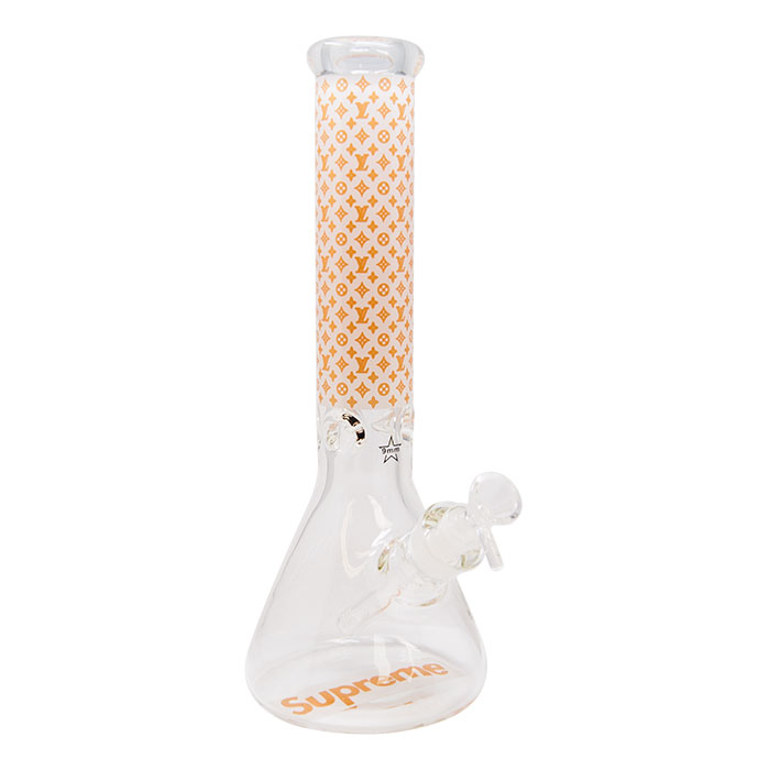 LV 9mm Thick Cream Color Glass Beaker Bong 14 Inches