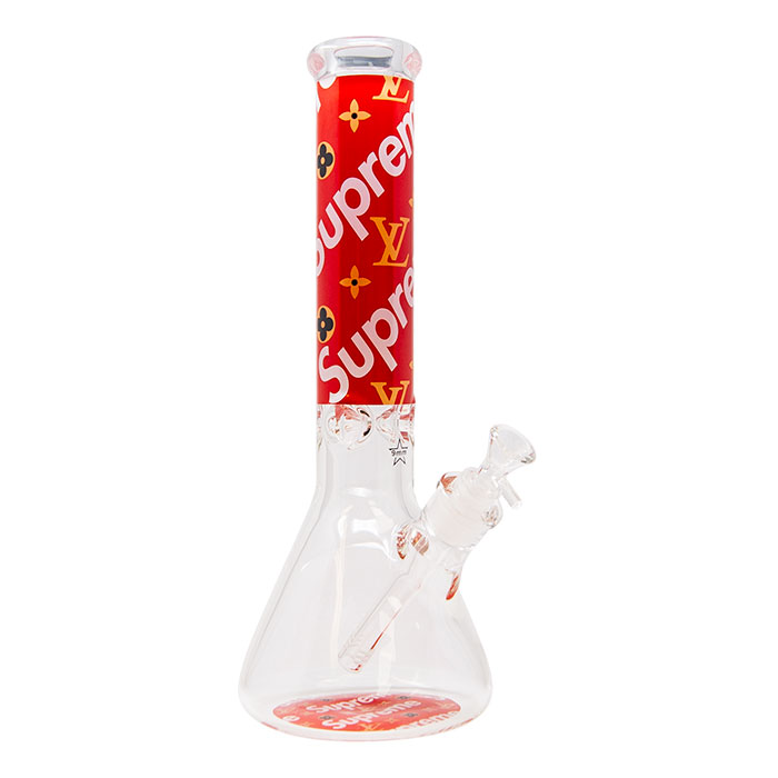 Red LV 9mm Thick Glass Bong 14 Inches