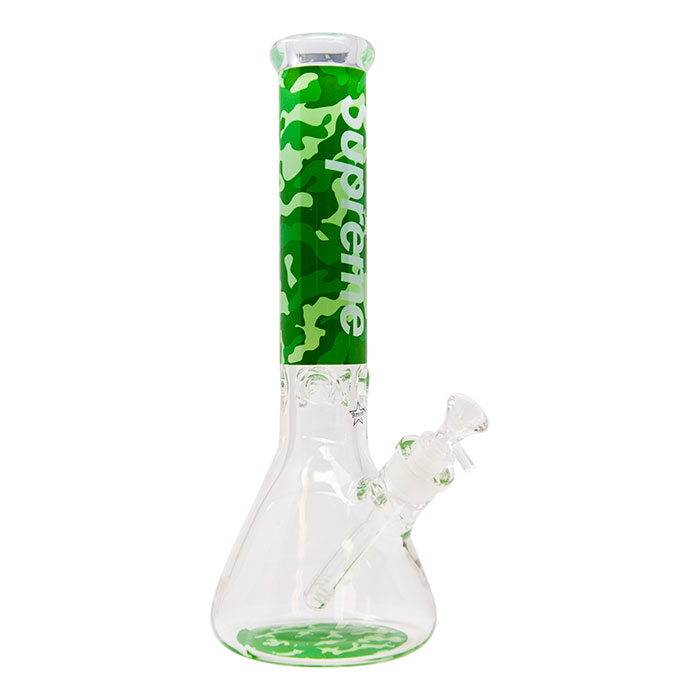 Green Camo 9mm Thick Glass Bong 14 Inches