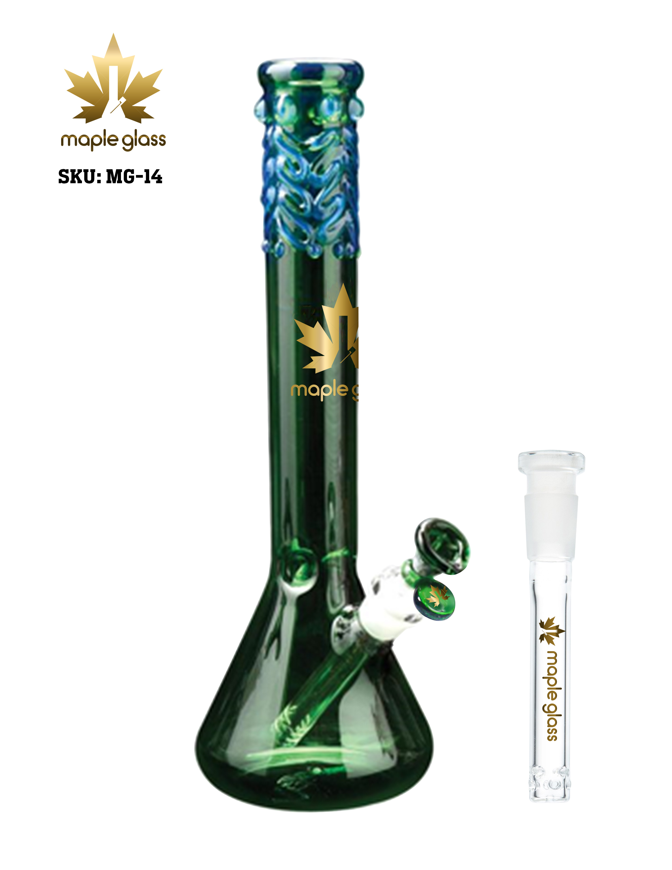 Maple Glass Green Color Beaker Bong 14 Inches
