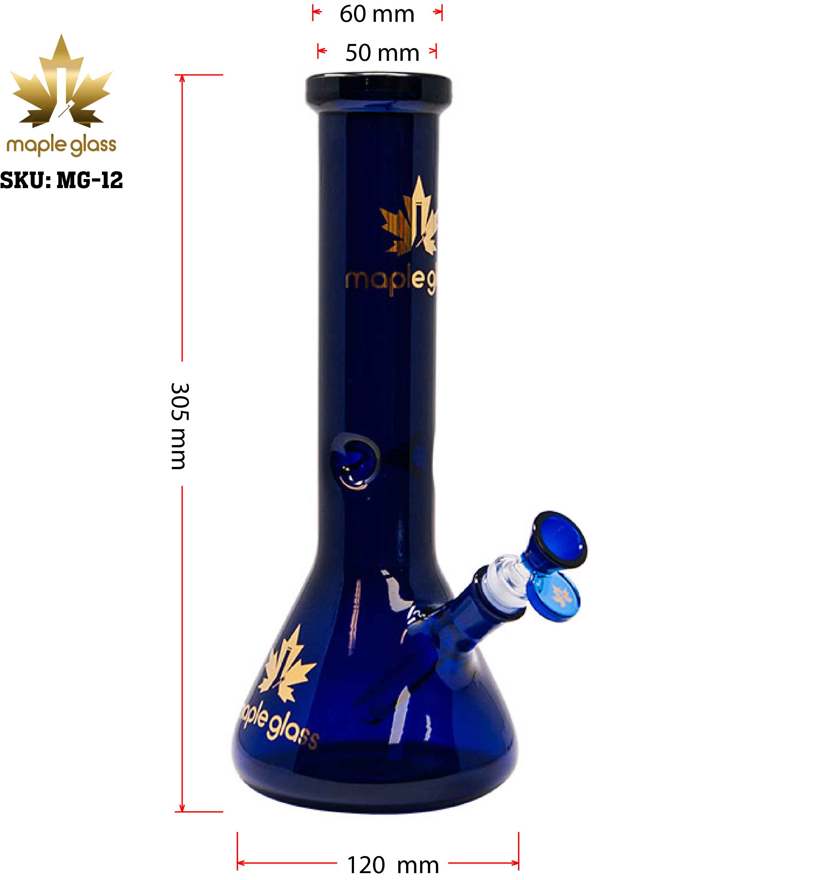 Maple Glass Blue Color Beaker Bong 12 Inches