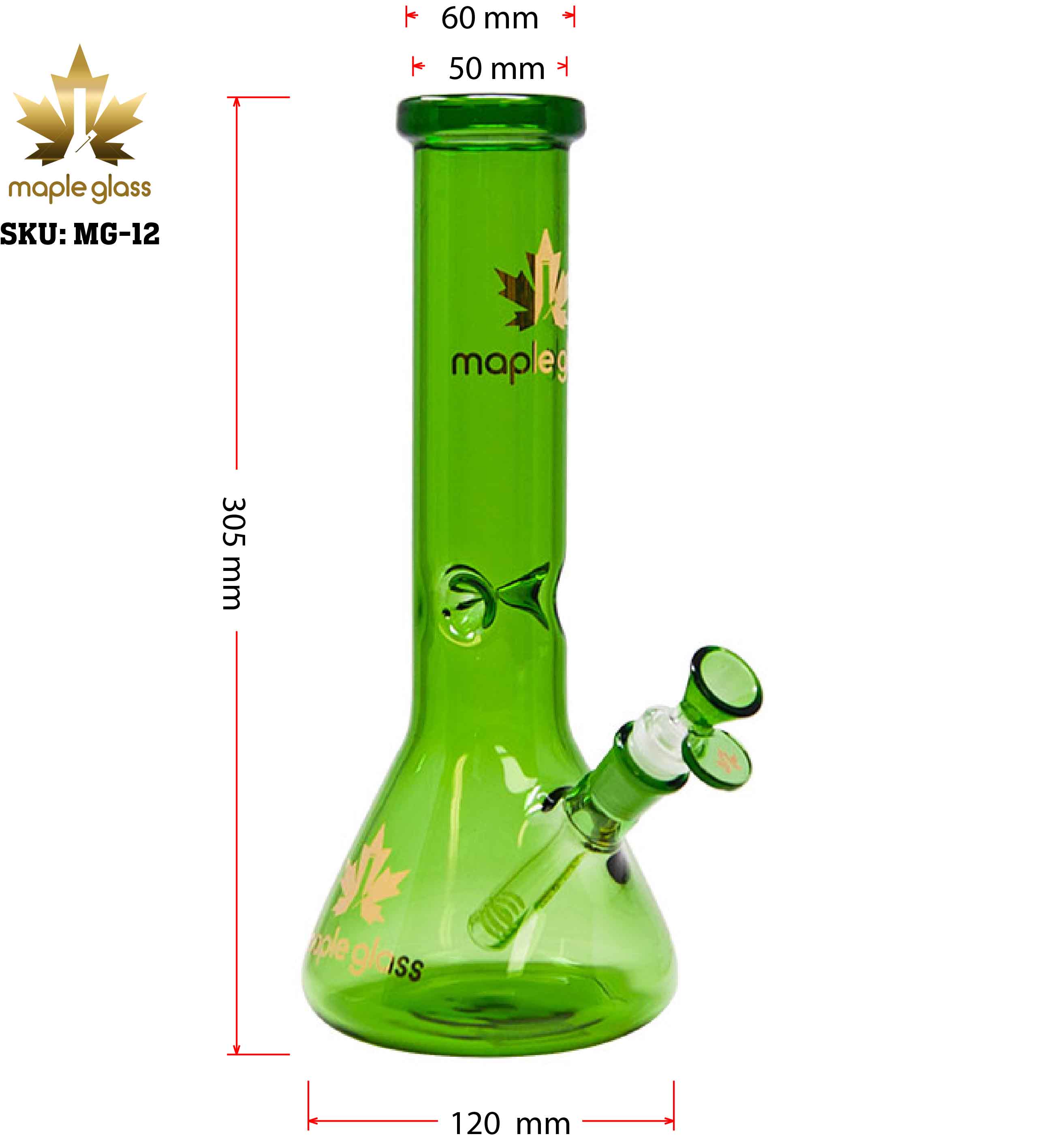 Maple Glass Green Color Beaker Bong 12 Inches