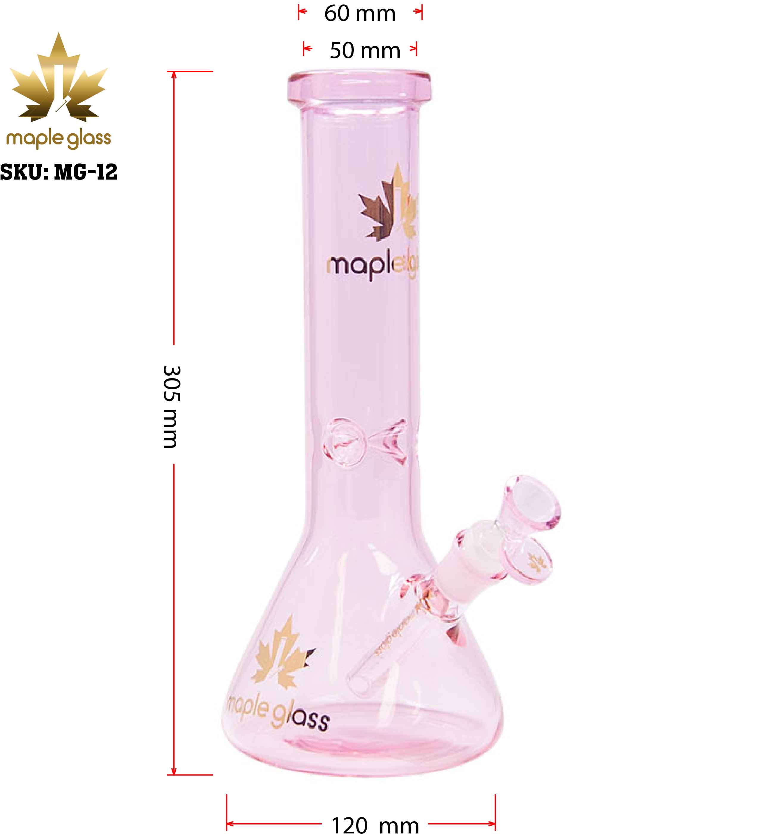 Maple Glass Pink Color Beaker Bong 12 Inches