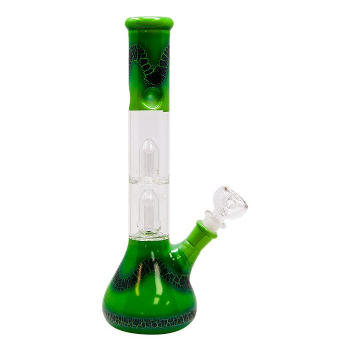 Green Double Percolated 12 Inches Water Pipe