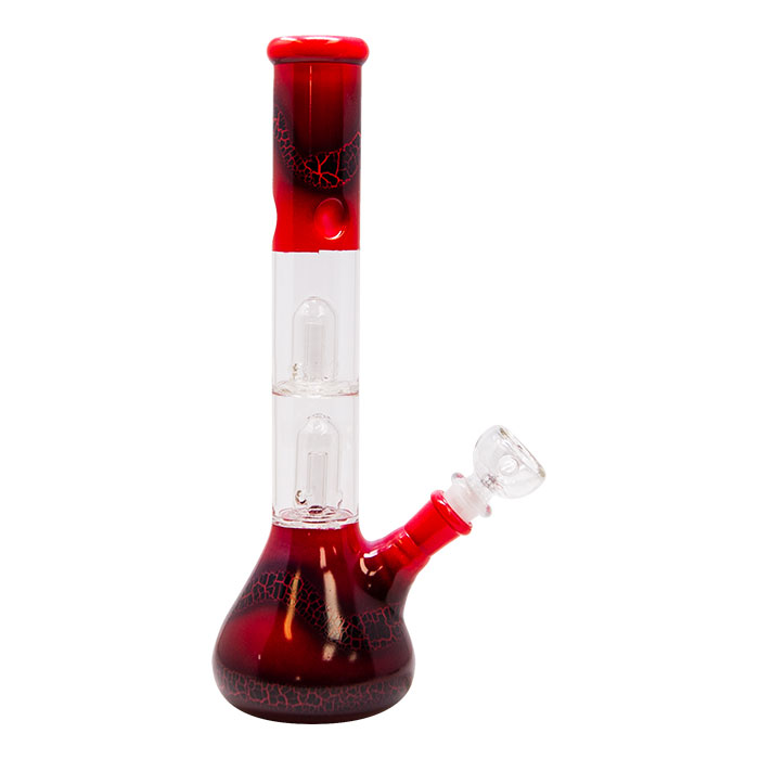 Red Double Percolated 12 Inches Water Pipe