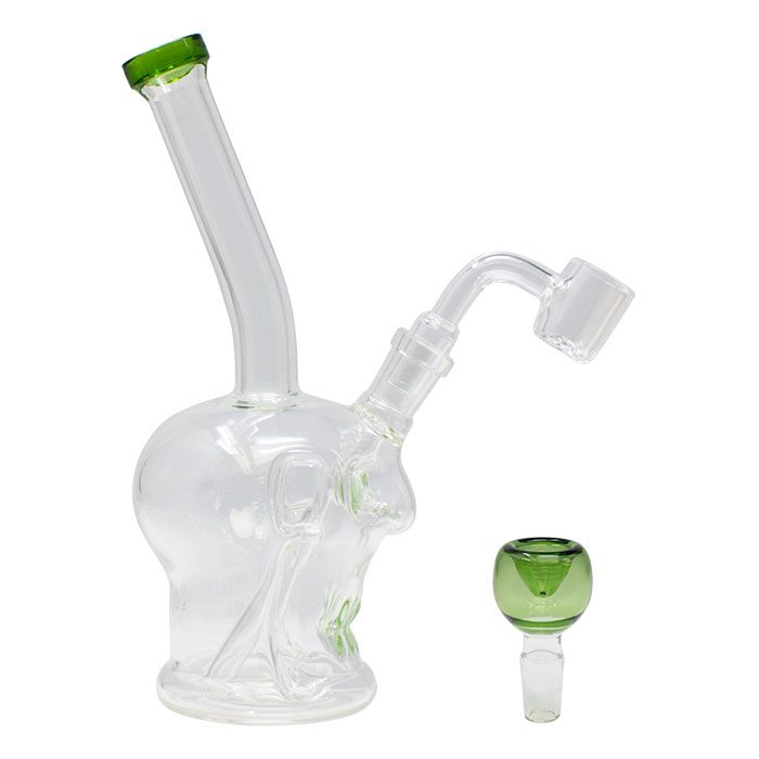Green Skull Face 8 Inches Glass Dab Rig