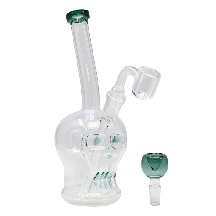 Teal Green Colored Skull Dab Rig 7 Inches with Banger