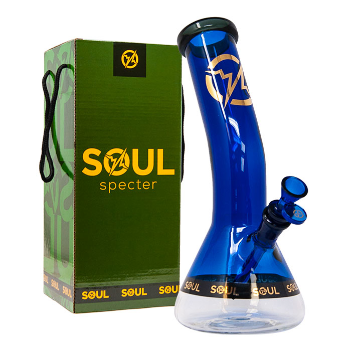 Blue Specter Series 12 Inches Bent Neck Beaker Bong by Soul Glass