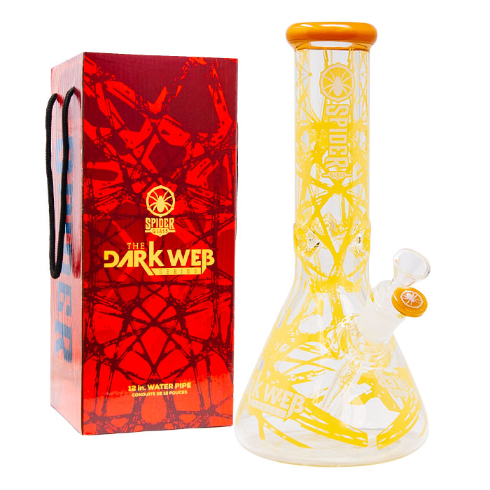 Jade Yellow Darkweb Series Spider Glass Beaker Bong 12 Inches