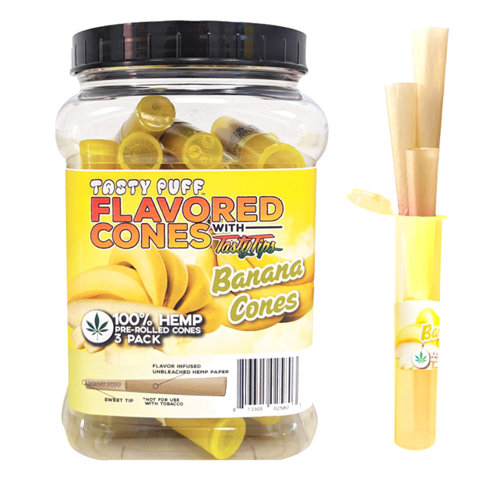 Tasty Puffs Banana Flavored Cones Container of 30 Tubes