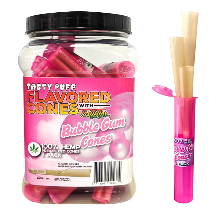 Tasty Puffs Bubble Gum Flavored Cones Container of 30 Tubes