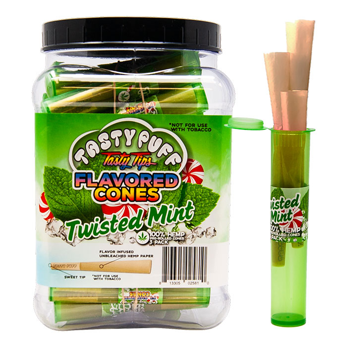 Tasty Puffs Twisted Mint Flavored Cones Container of 30 Tubes