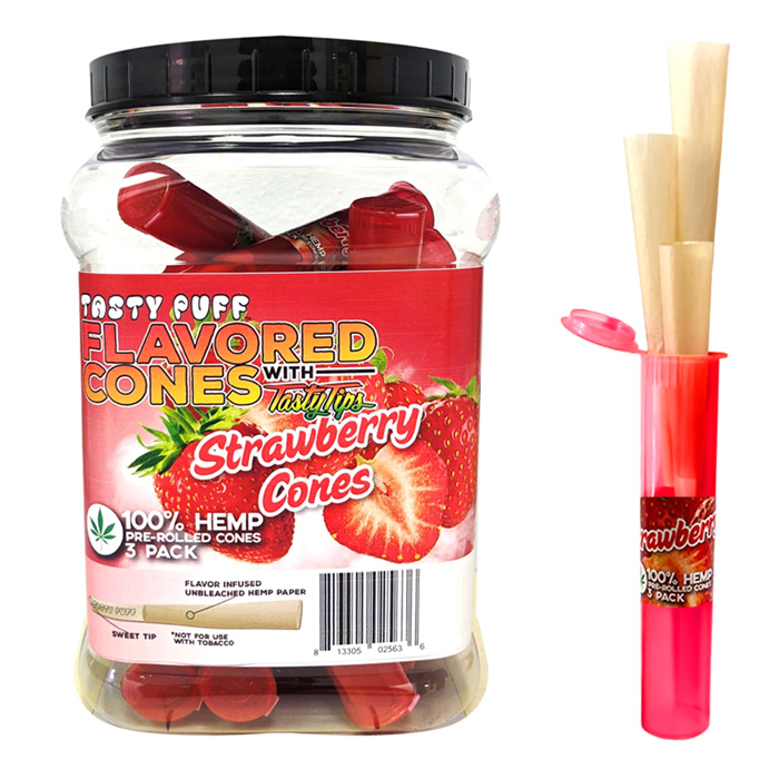 Tasty Puffs Strawberry Flavored Cones Container of 30 Tubes