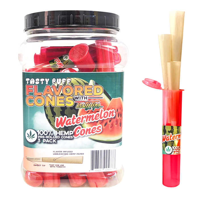 Tasty Puffs Watermelon Flavored Cones Container of 30 Tubes