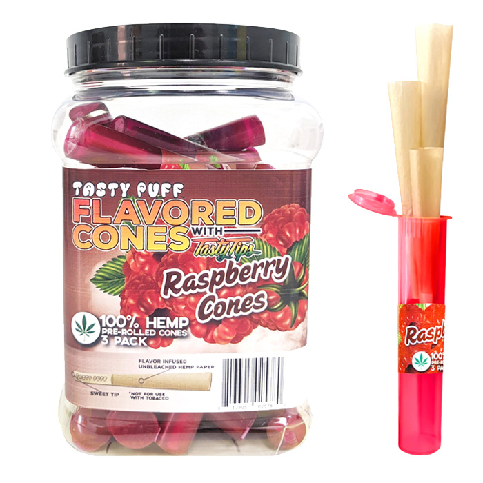 Tasty Puffs Raspberry Flavored Cones Container of 30 Tubes