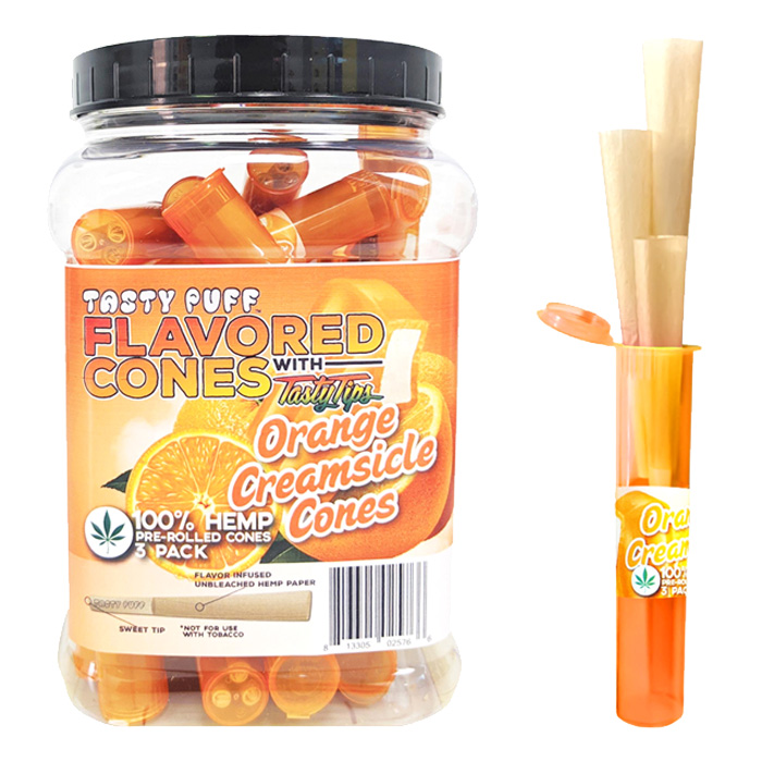 Tasty Puffs Orange Cream Flavored Cones Container of 30 Tubes