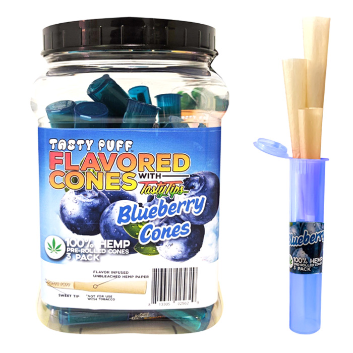 Tasty Puffs Blueberry Flavored Cones Container of 30 Tubes