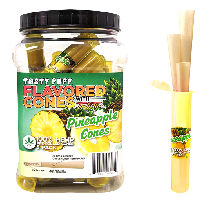 Tasty Puffs Pineapple Flavored Cones Container of 30 Tubes