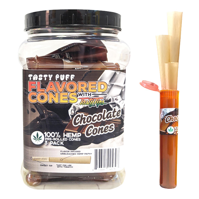 Tasty Puffs Chocolate Flavored Cones Container of 30 Tubes