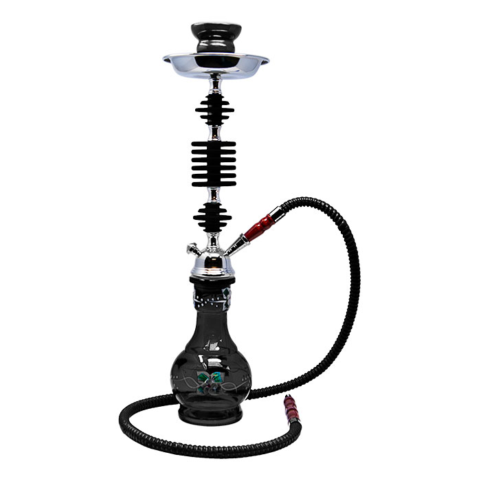Floral Design Black Glass Hookah 22 Inches