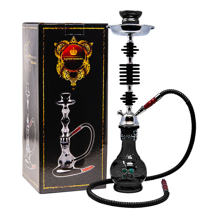 Floral Design Black Glass Hookah 22 Inches