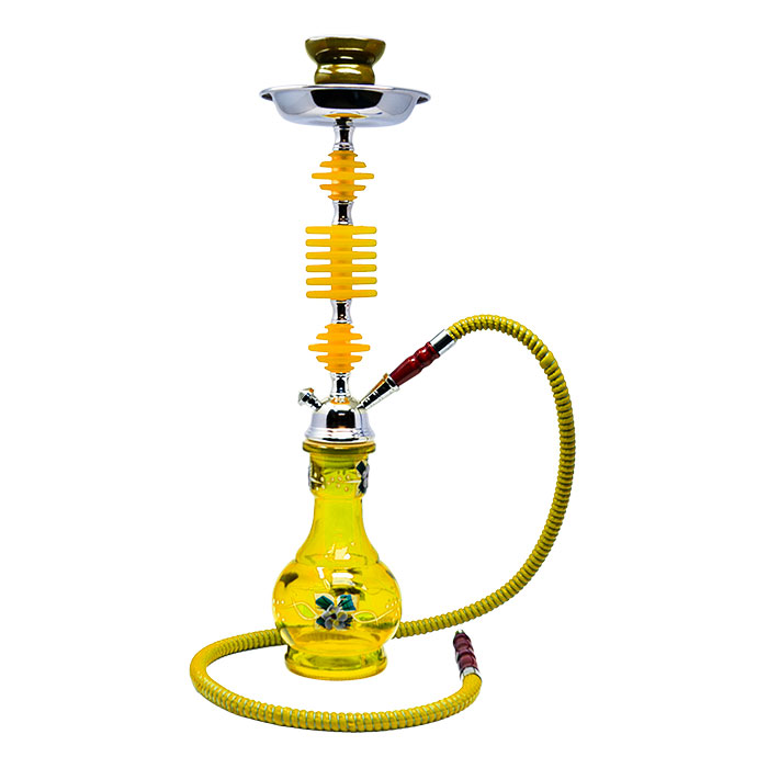 Floral Design Yellow Glass Hookah 22 Inches