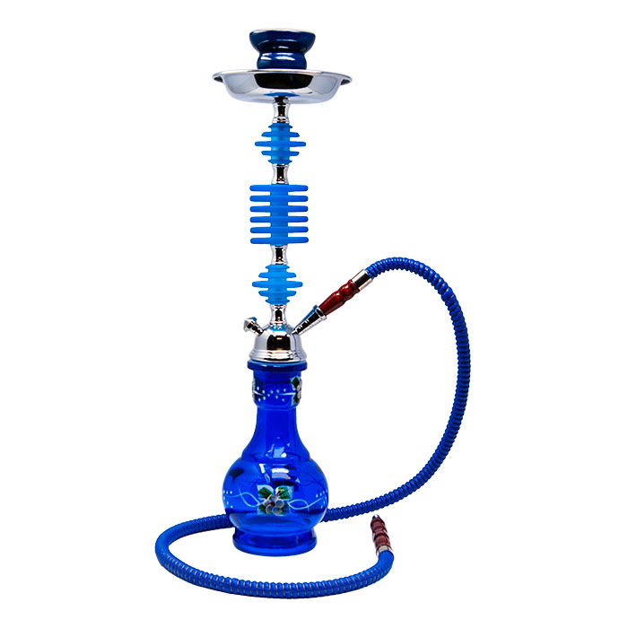 Floral Design Blue Glass Hookah 22 Inches