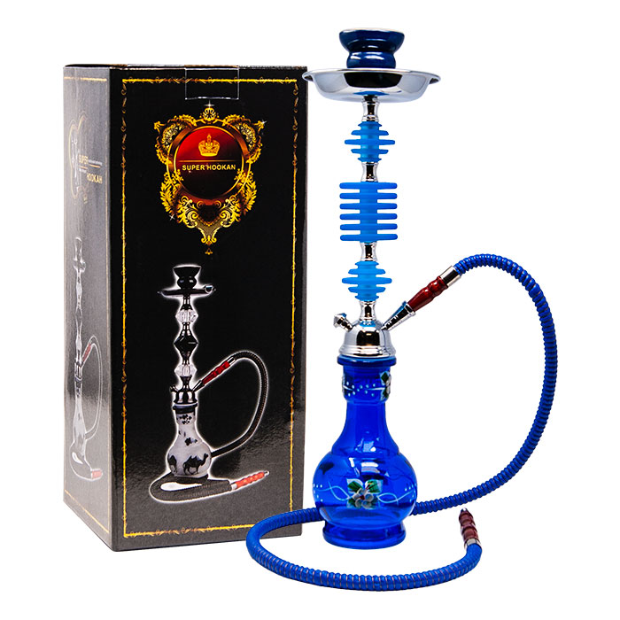 Floral Design Blue Glass Hookah 22 Inches
