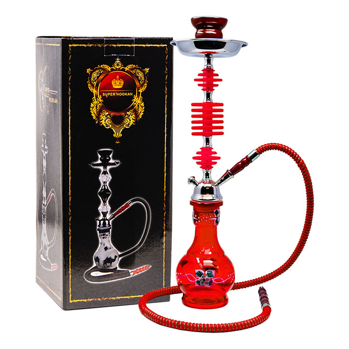 Floral Design Red Glass Hookah 22 Inches
