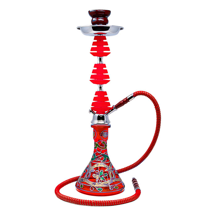 Red Glass Base with Green Leaves Hookah 22 Inches