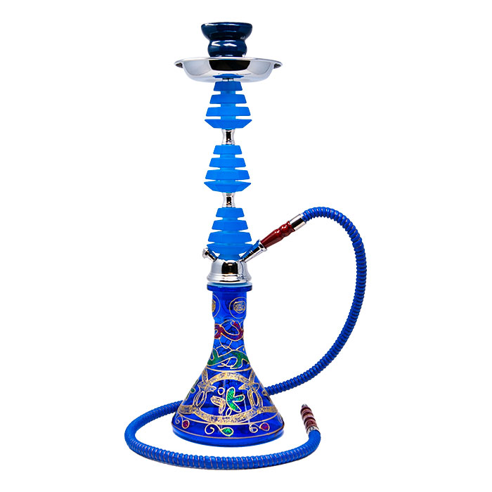 Blue Glass Base with Green Leaves Hookah 22 Inches