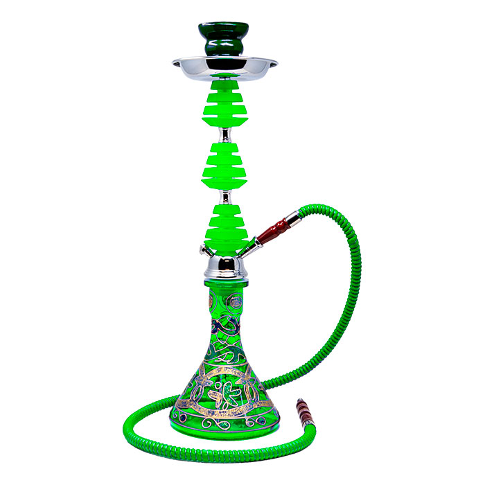 Green Glass Base with Green Leaves Hookah 22 Inches