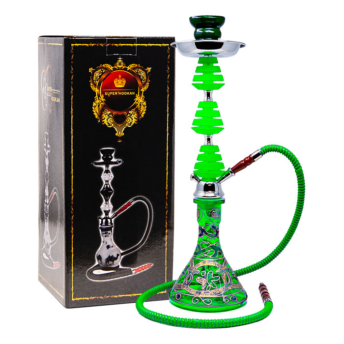 Green Glass Base with Green Leaves Hookah 22 Inches