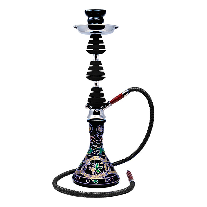 Black Glass Base with Green Leaves Hookah 22 Inches