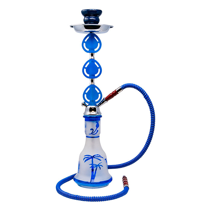Blue Translucent Glass Base Tropical Hookah 22 Inches