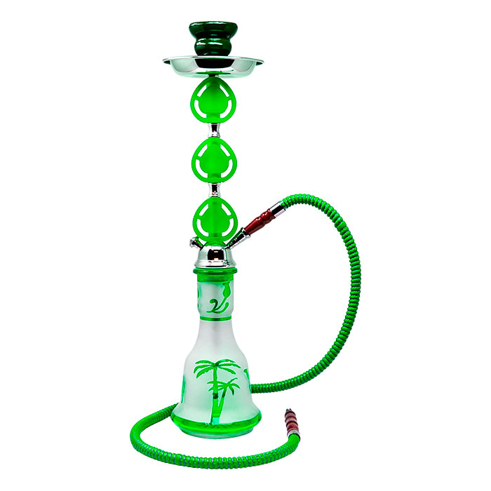Green Translucent Glass Base Tropical Hookah 22 Inches