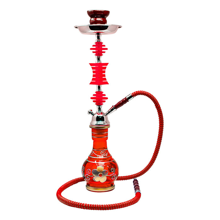 Flower Printed Red Glass Base Hookah 22 Inches