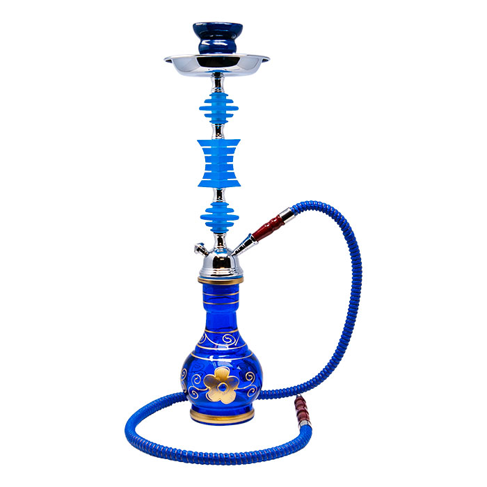 Flower Printed Blue Glass Base Hookah 22 Inches