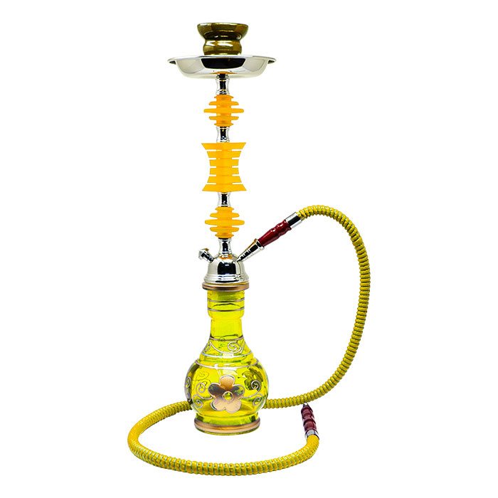 Flower Printed Yellow Glass Base Hookah 22 Inches