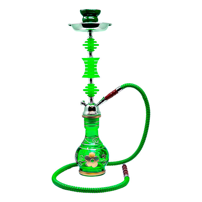 Flower Printed Green Glass Base Hookah 22 Inches
