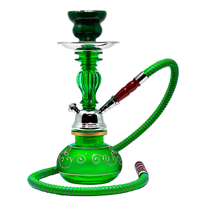Floral Design Green Glass Hookah 11 Inches